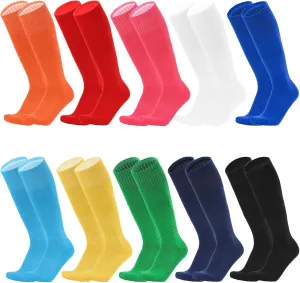 10 Pairs Kids Soccer Socks Stretchy Knee High Tube Colorful Football Athletic Team Socks for Boys Girls