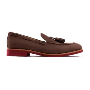 2017 Men's Suede Brown & Oxblood Sole Loafer