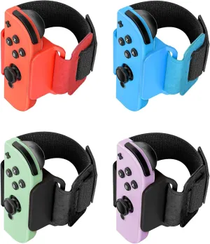 [4 Pack] Wristband for Just-Dance 2025 2024 2023 2022 Nintendo Switch/for Zumba Burn It Up, Band for Joy-Con Grip, Adjustable Wrist Strap for Adult Teens and Kids, Skin-Kindly (Black Black/Red Blue)