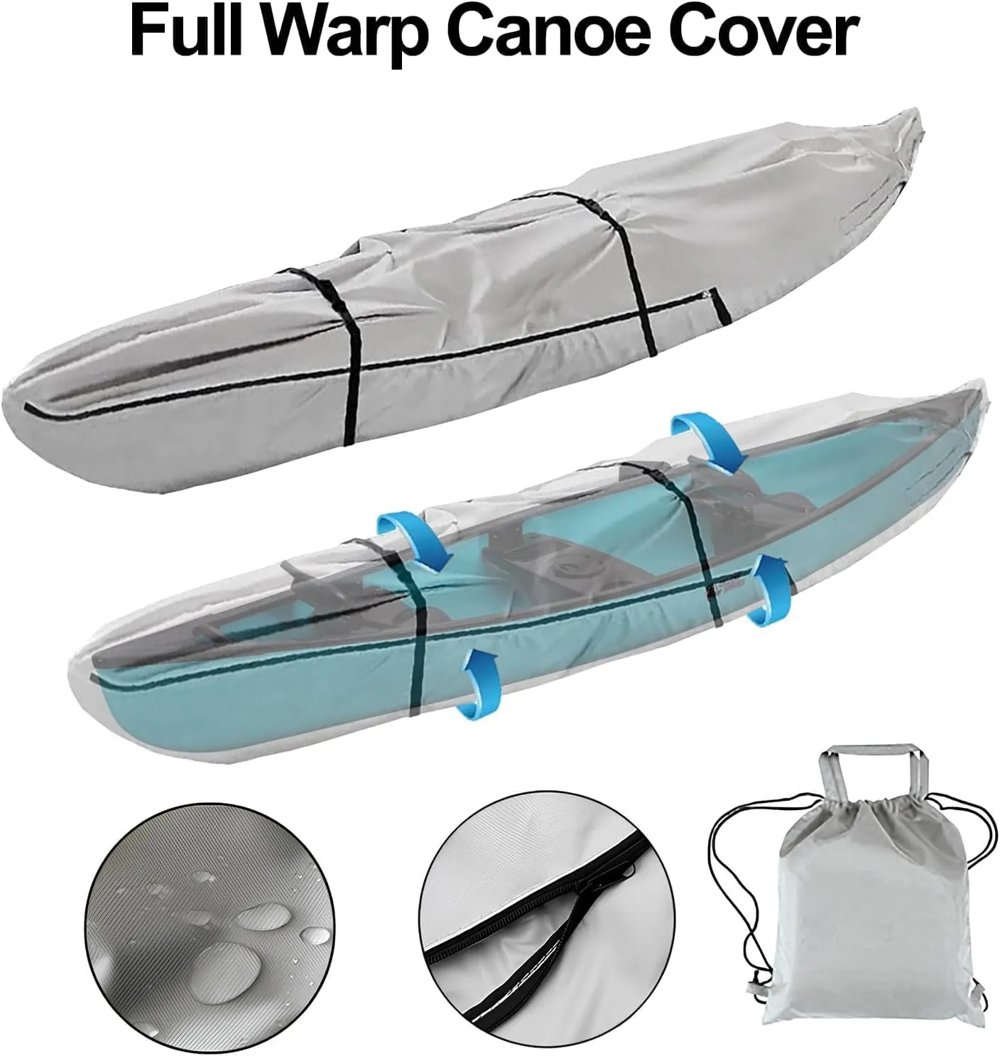 420D Fully Wrapped Canoe Cover with Storage Bag UV Resistant Canoe Cover for Indoor/Outdoor Storage(Black,13FT)