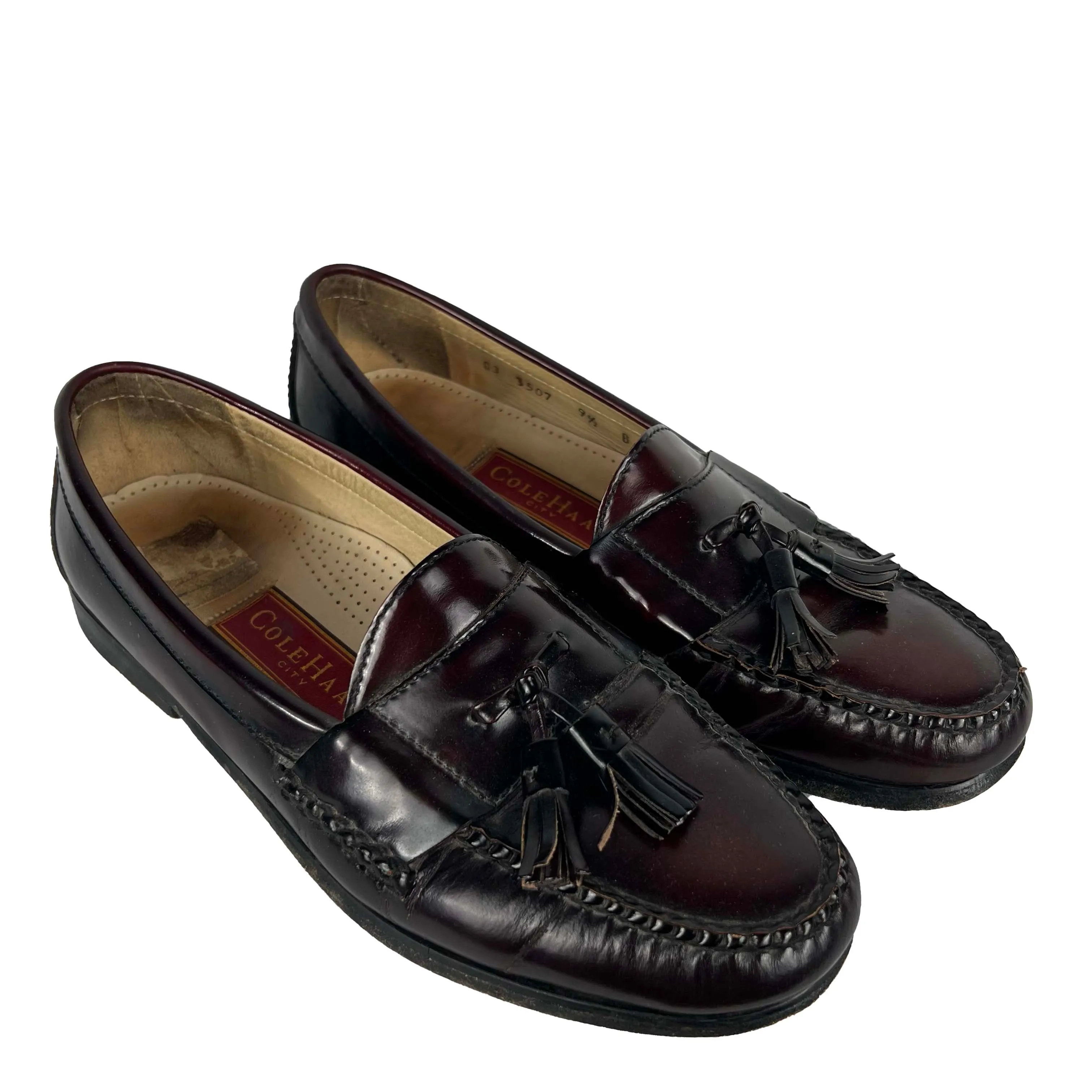 90s Mahogany Brown Leather Tassel Loafers- M's 9.5, W's 11