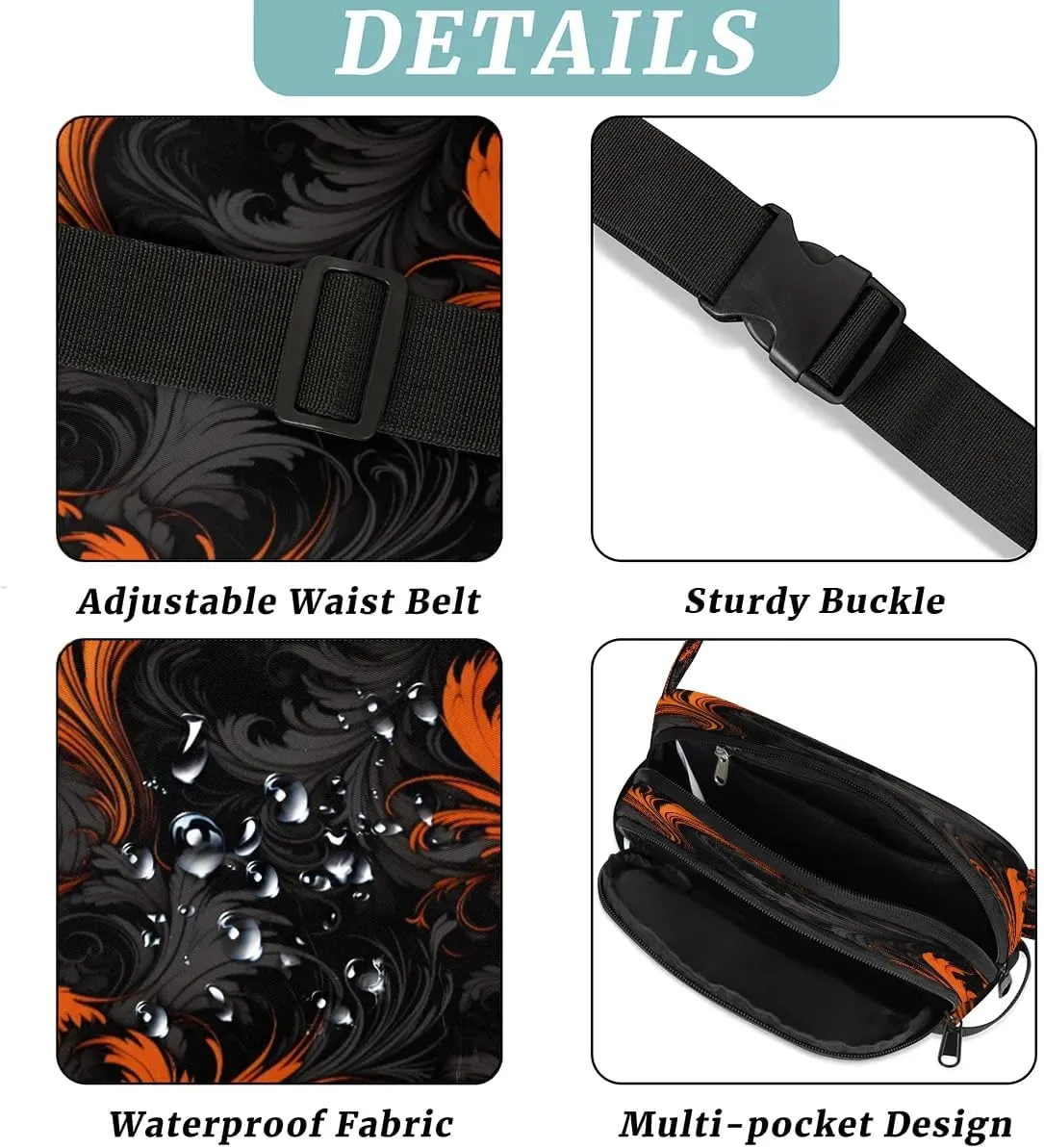 Abstract Dark Boho Printings Fanny Packs for Women Men Waterproof Waist Bag with Adjustable Strap Belt Bag for Travel Running Hiking
