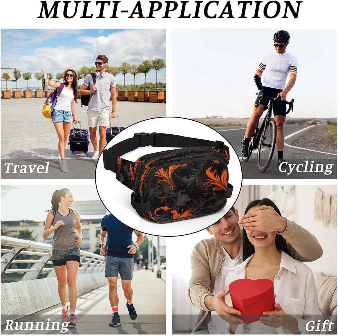 Abstract Dark Boho Printings Fanny Packs for Women Men Waterproof Waist Bag with Adjustable Strap Belt Bag for Travel Running Hiking