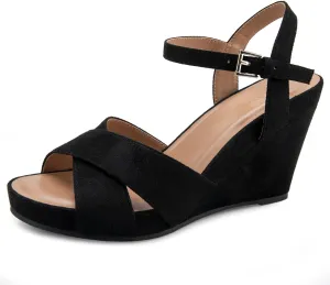 Aerosoles PASTEL Wedge Sandal, Black Faux Suede, 10M