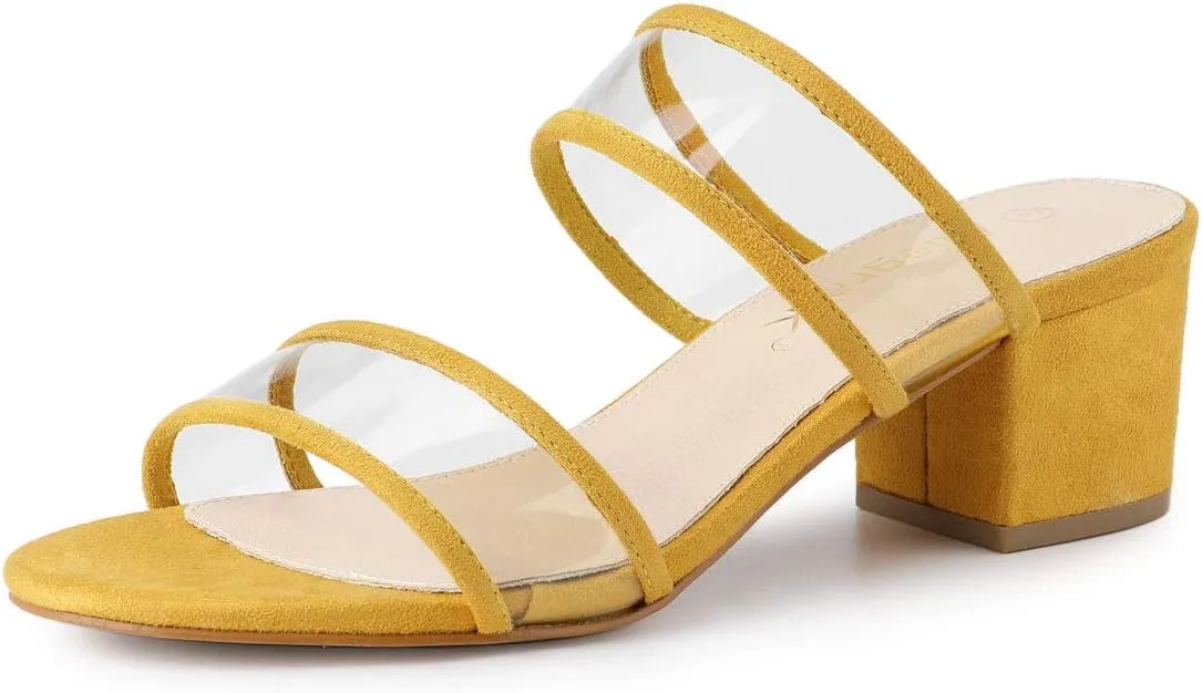 Allegra K Women's Clear Strap Block Heel Slide Sandals