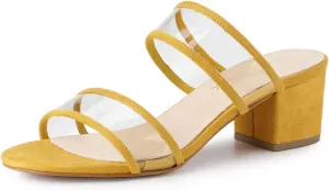 Allegra K Women's Clear Strap Block Heel Slide Sandals