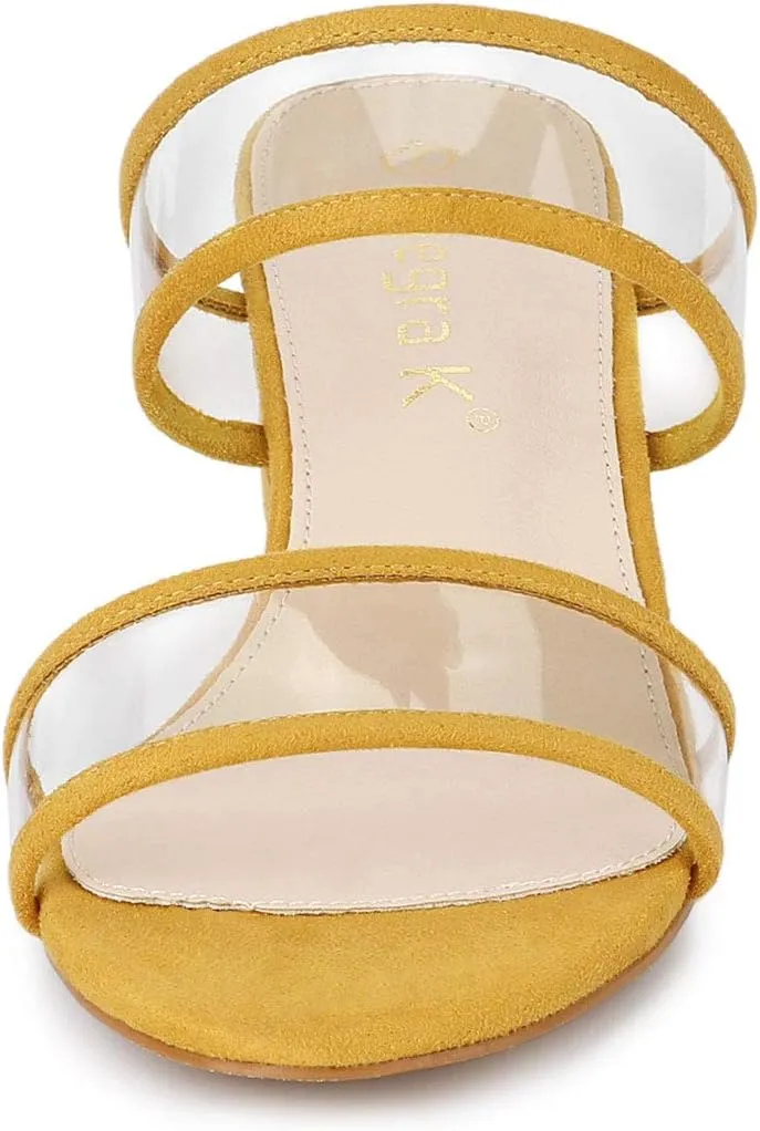 Allegra K Women's Clear Strap Block Heel Slide Sandals