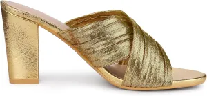 Allegra K Women's Crisscross Strap Slip on Block Heel Slide Sandals