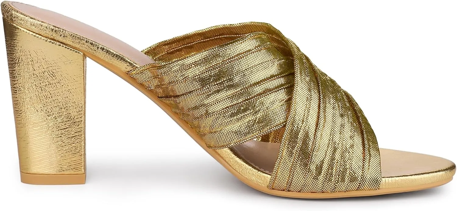 Allegra K Women's Crisscross Strap Slip on Block Heel Slide Sandals