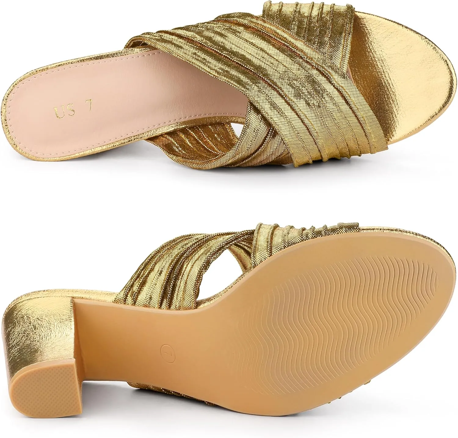 Allegra K Women's Crisscross Strap Slip on Block Heel Slide Sandals