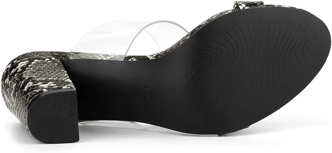 Allegra K Women's Snake Print Block Heel Snakeskin Heels Slide Sandals