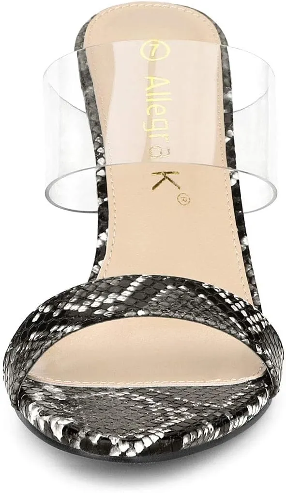 Allegra K Women's Snake Print Block Heel Snakeskin Heels Slide Sandals
