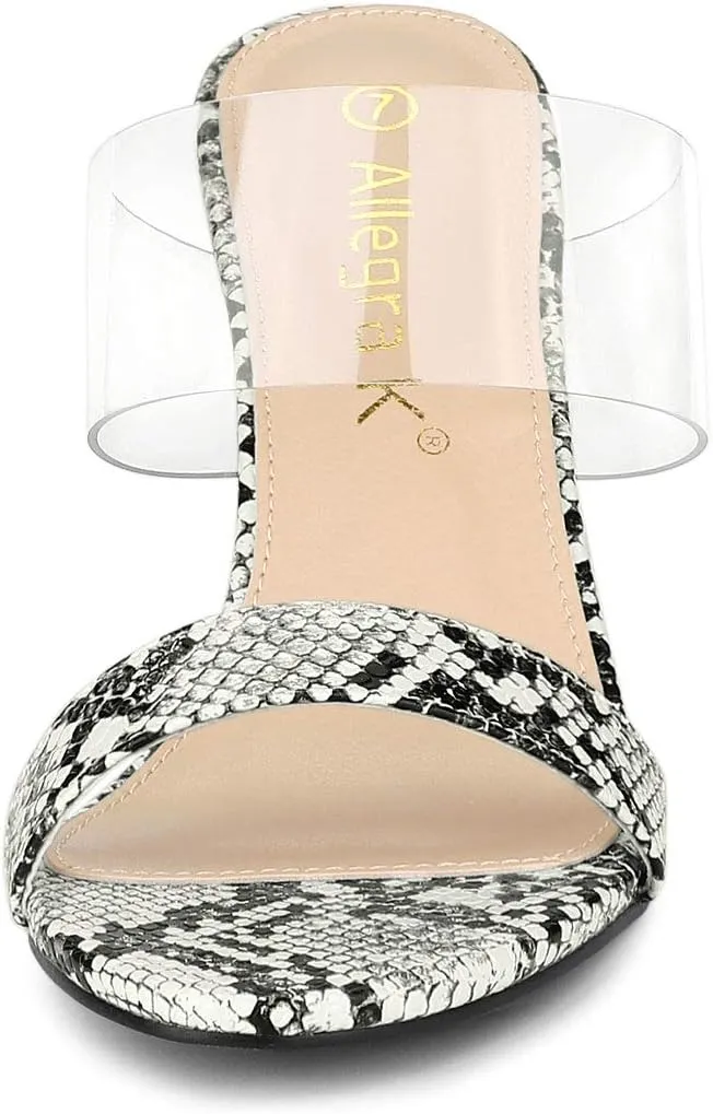 Allegra K Women's Snake Print Block Heel Snakeskin Heels Slide Sandals