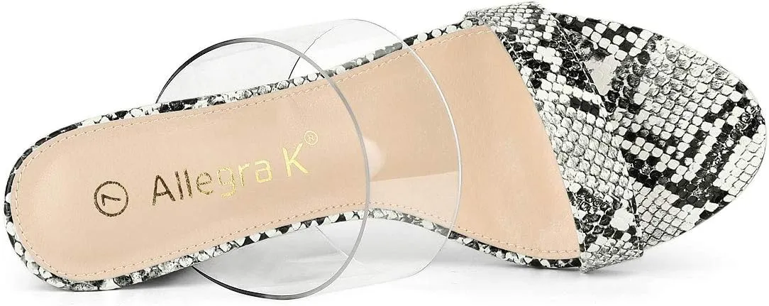 Allegra K Women's Snake Print Block Heel Snakeskin Heels Slide Sandals