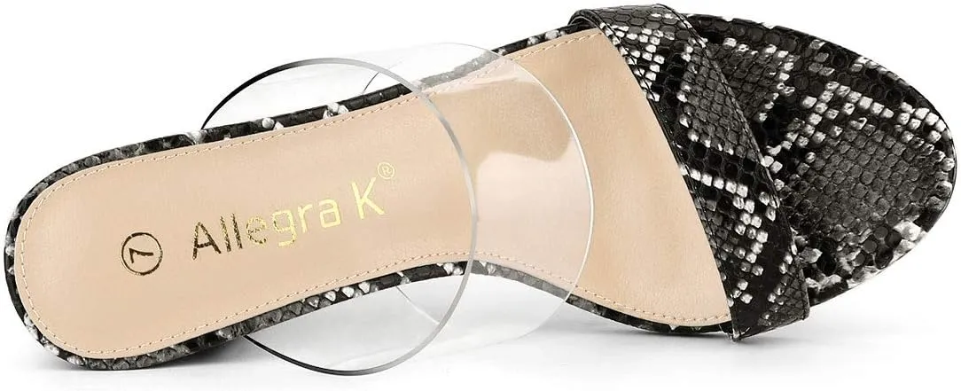 Allegra K Women's Snake Print Block Heel Snakeskin Heels Slide Sandals