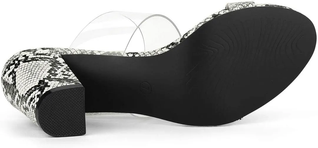 Allegra K Women's Snake Print Block Heel Snakeskin Heels Slide Sandals