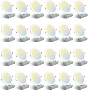 Amico 24 Pack 8 Inch 5CCT Ultra-Thin LED Recessed Ceiling Light with Junction Box, 2700K/3000K/3500K/4000K/5000K Selectable, 18W Eqv 125W, Dimmable Canless Wafer Downlight, 1500LM High Brightness -ETL