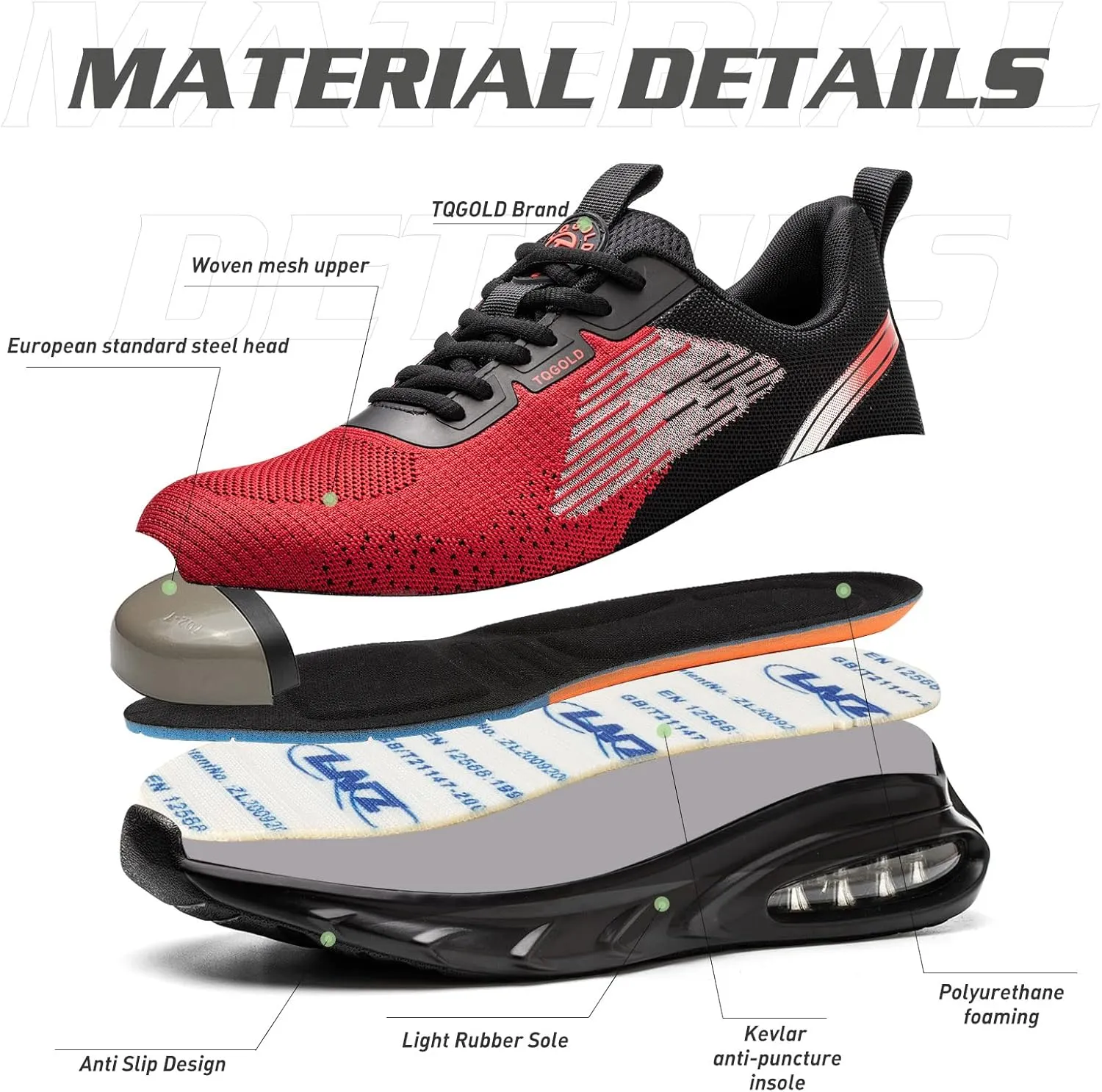 AONEGOLD Safety Shoes for Men Steel Toe Sneaker Work Shoes Lightweight Breathable Industrial Construction Puncture Proof Shoes