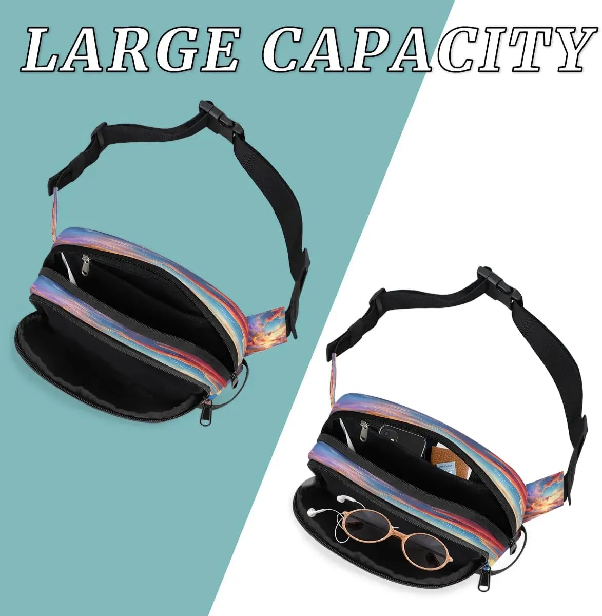 Art Abstract Printings Fanny Packs for Women Men Waterproof Waist Bag with Adjustable Strap Belt Bag for Travel Running Hiking