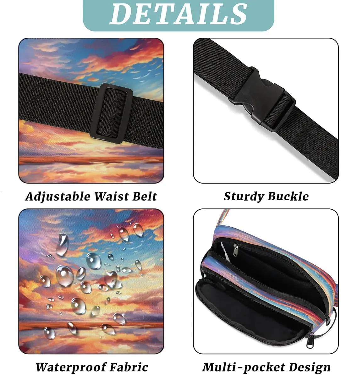 Art Abstract Printings Fanny Packs for Women Men Waterproof Waist Bag with Adjustable Strap Belt Bag for Travel Running Hiking