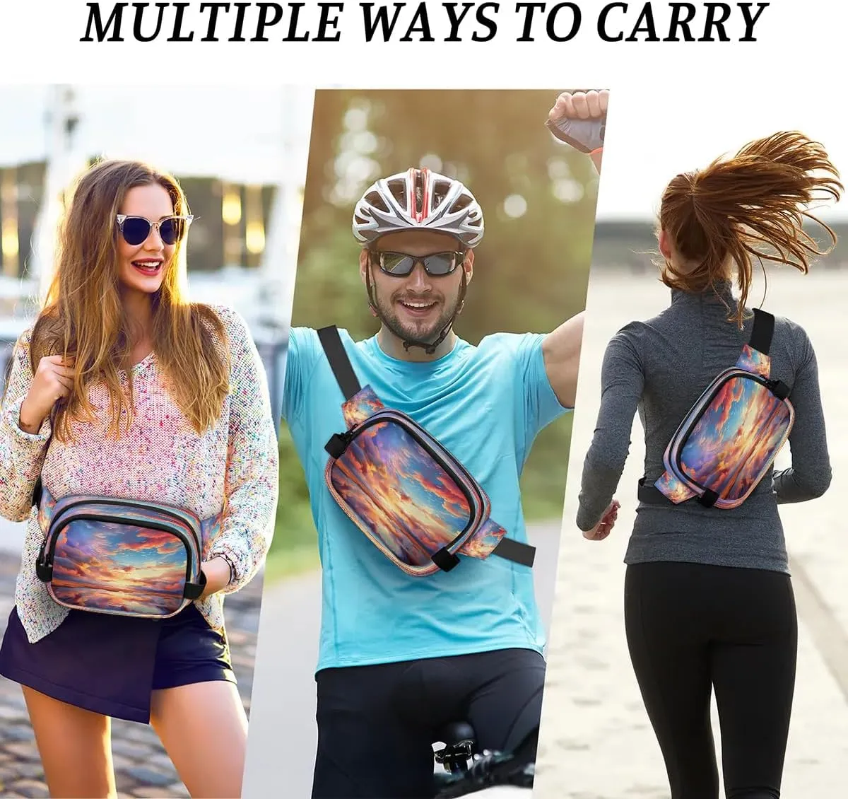 Art Abstract Printings Fanny Packs for Women Men Waterproof Waist Bag with Adjustable Strap Belt Bag for Travel Running Hiking