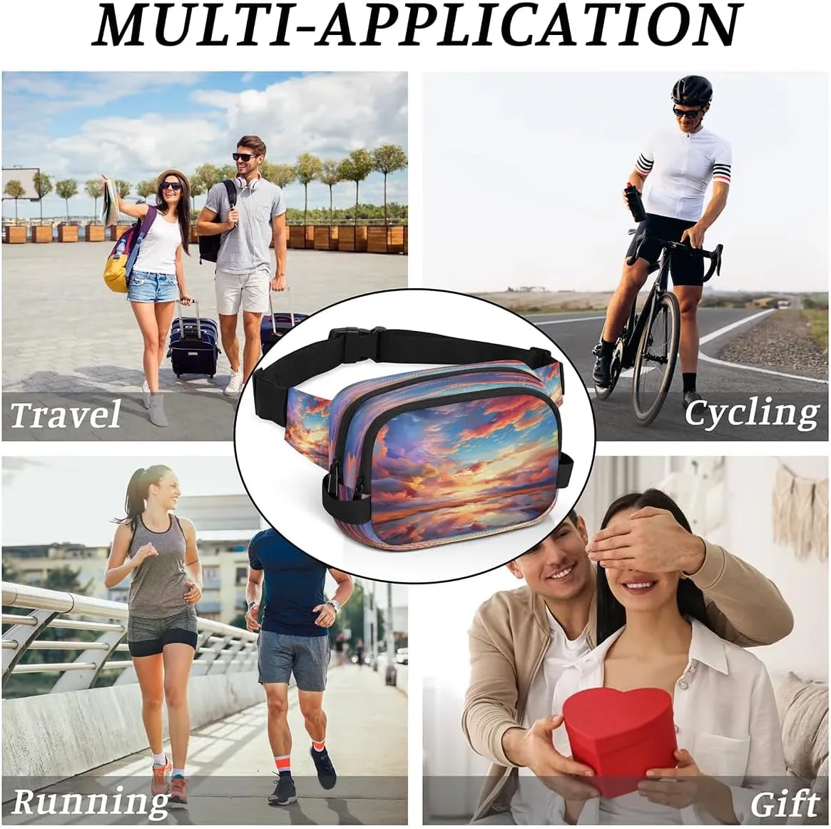 Art Abstract Printings Fanny Packs for Women Men Waterproof Waist Bag with Adjustable Strap Belt Bag for Travel Running Hiking