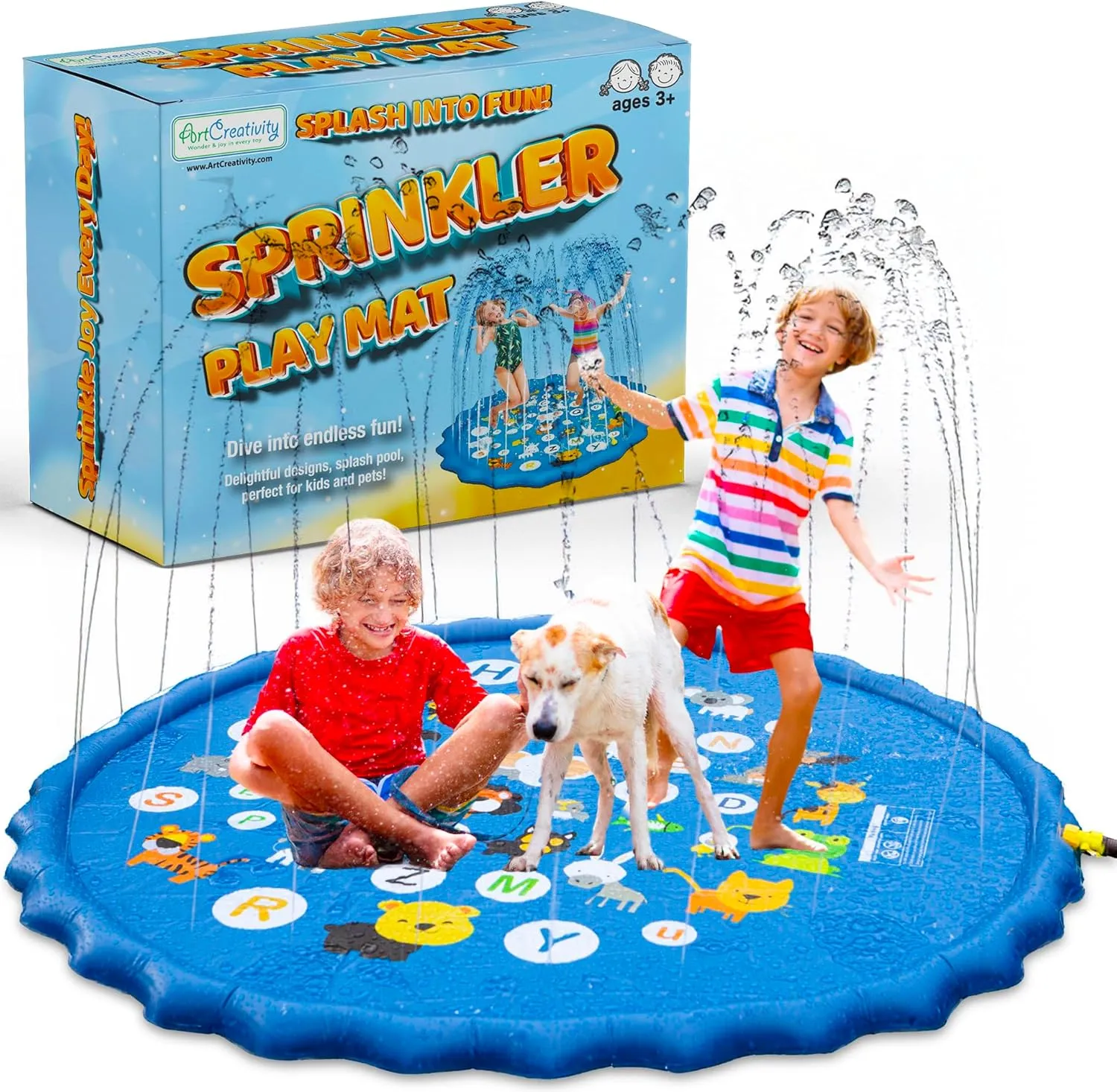 ArtCreativity Splash Pad for Kids and Pets - 60 Inches - Non-Slip Sprinkler Baby Play Mat with Sound & Light - Outside Water Toys for Toddlers and Dogs - Inflatable Kiddie Summer Wading Pool Toy