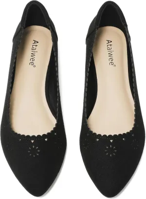 Ataiwee Women's Wide Flat Shoes - Pointed Ladies T-Strap Adjustable Summer Shoes.