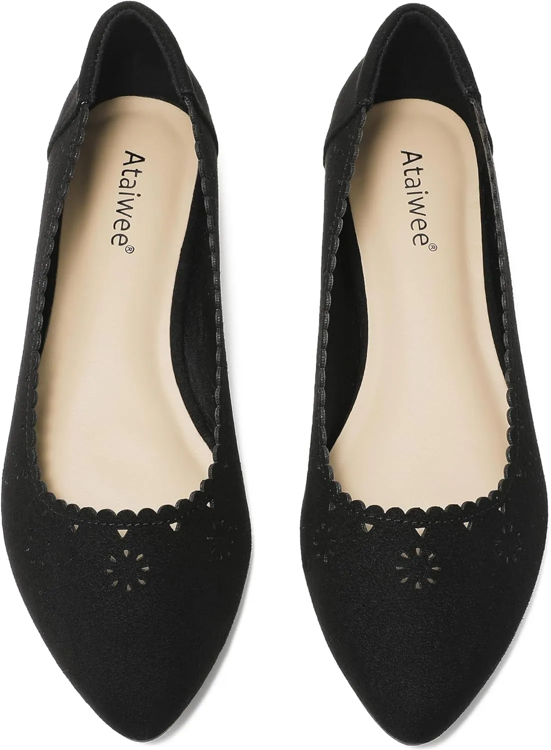 Ataiwee Women's Wide Flat Shoes - Pointed Ladies T-Strap Adjustable Summer Shoes.