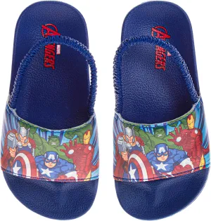 Avengers Slide Open Toe - Boys Superhero Sandals SlipOn Slides - Captain America Thor Hulk IronMan SpiderMan (sizes: 5-10 toddler / 11-12 little kid)