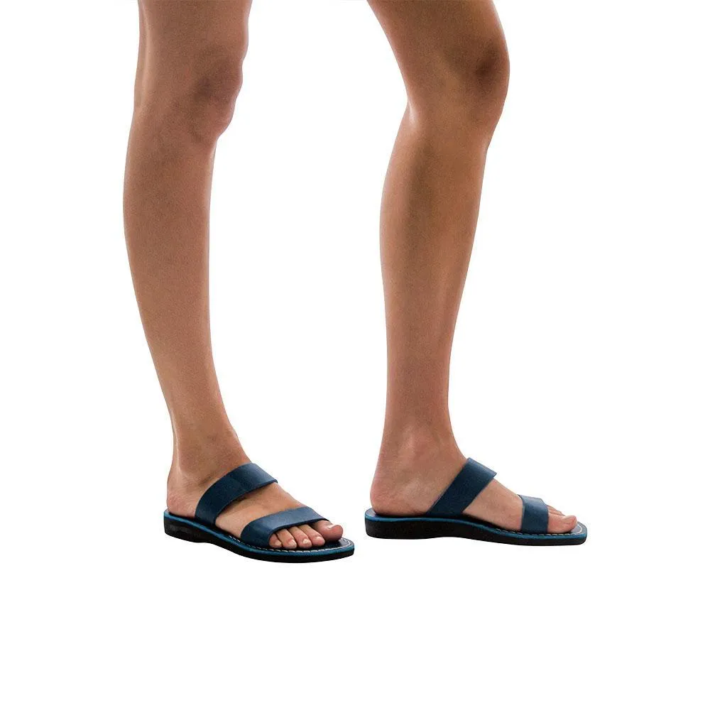 Aviv - Leather Wide Strap Sandal | Blue