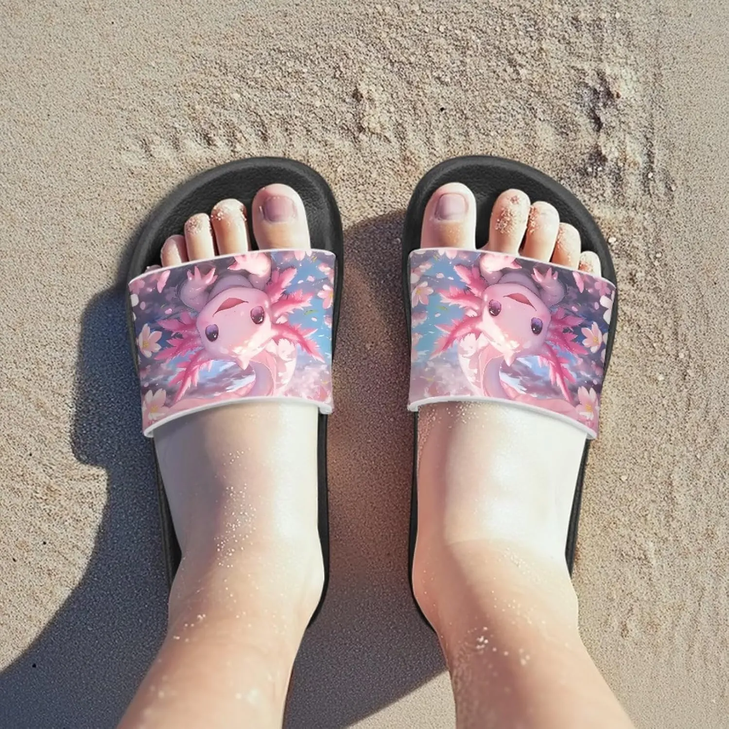 Axolotls Kids Sandals Summer Non Slip Open Toe Slippers for Boys Girls Cute Shower Beach Shoes Soft Footbed One Slide Sandal Lightweight Casual Outdoor Indoor Slipper
