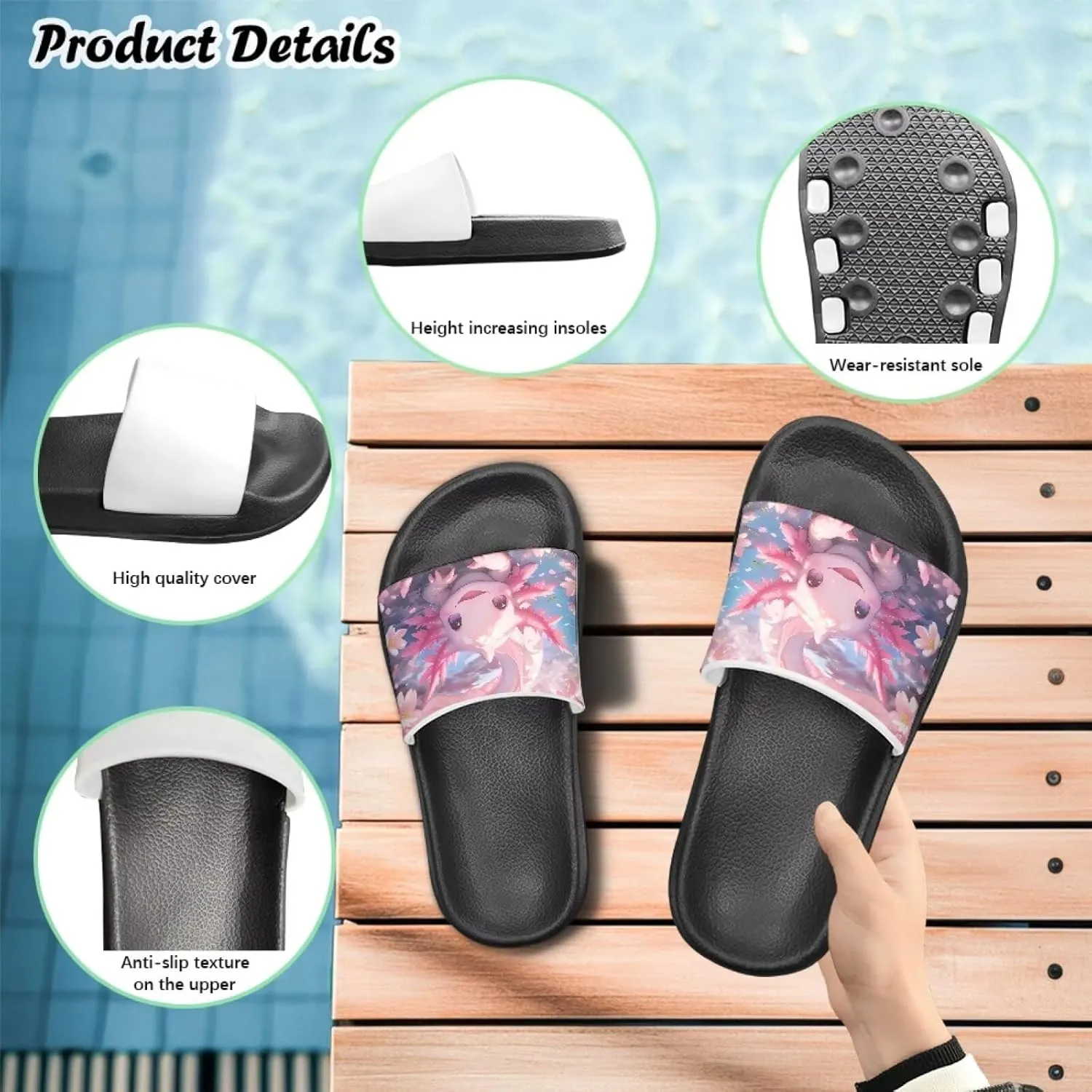 Axolotls Kids Sandals Summer Non Slip Open Toe Slippers for Boys Girls Cute Shower Beach Shoes Soft Footbed One Slide Sandal Lightweight Casual Outdoor Indoor Slipper