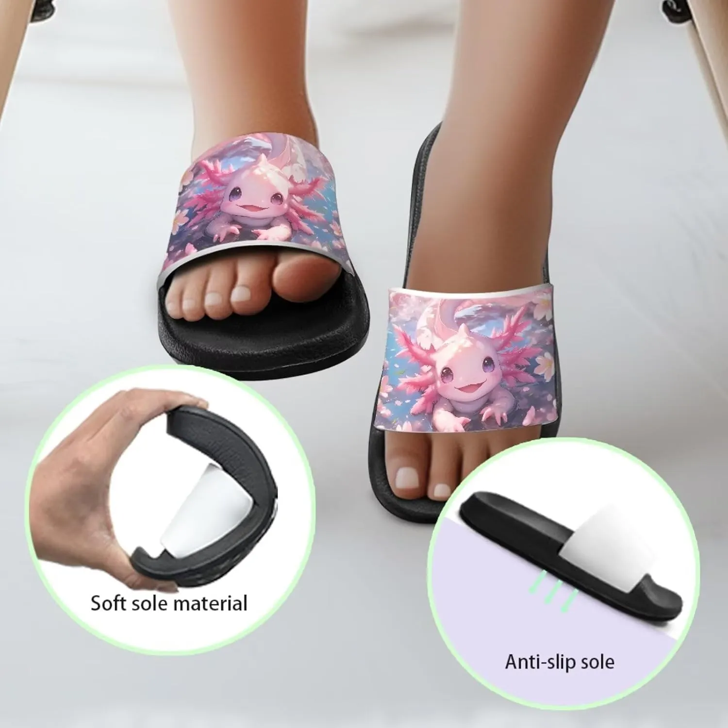 Axolotls Kids Sandals Summer Non Slip Open Toe Slippers for Boys Girls Cute Shower Beach Shoes Soft Footbed One Slide Sandal Lightweight Casual Outdoor Indoor Slipper