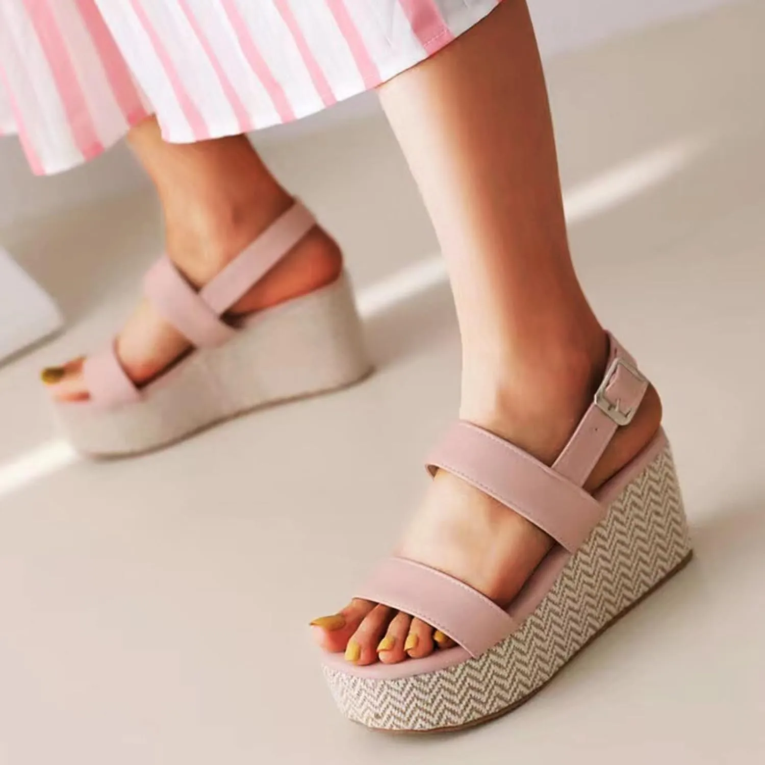 Bamboo Store Sandals for Women Size 8.5 Wide Women Sandals Wedge Low Heel Roman Wedge Ladies Fashion Elastic Strap Carved
