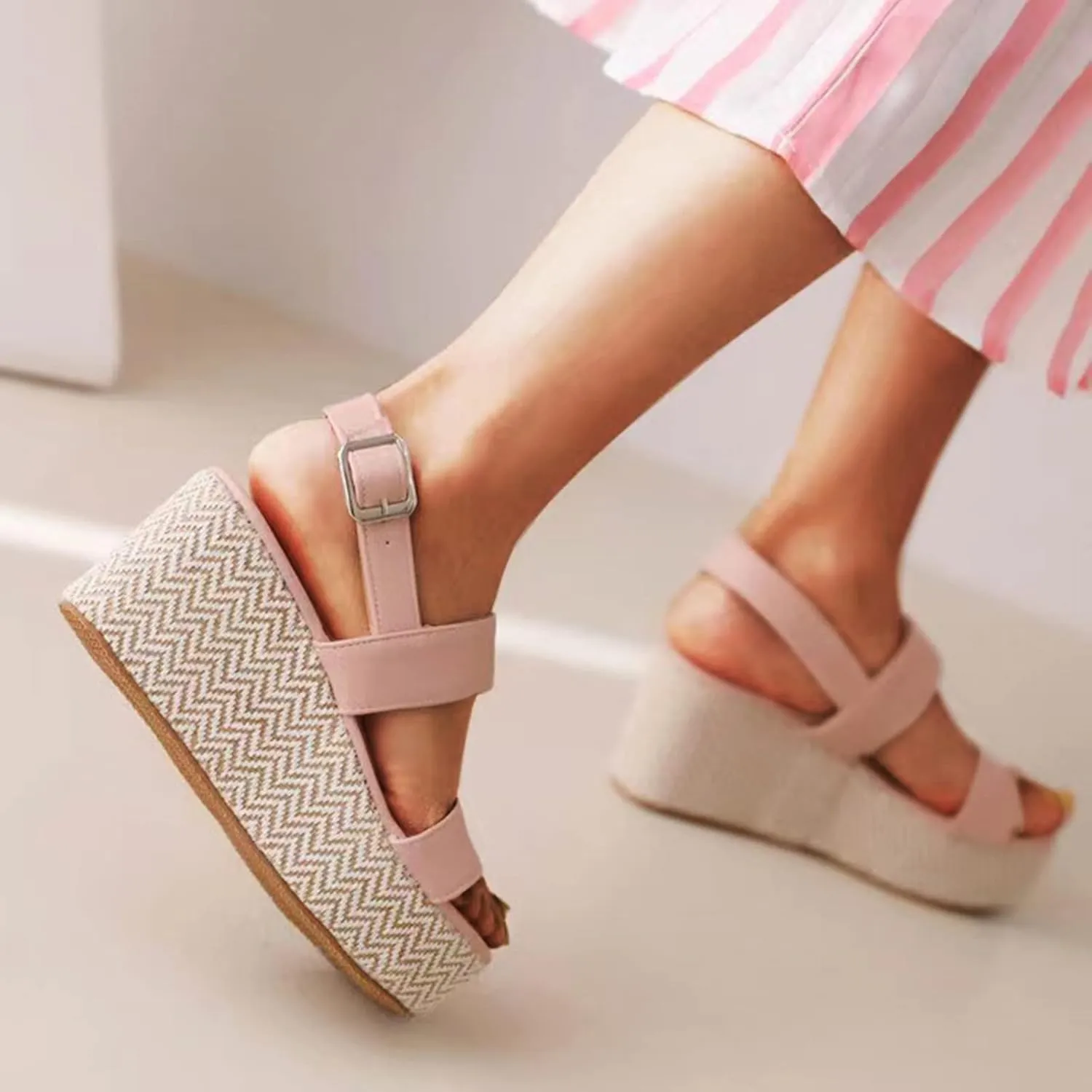 Bamboo Store Sandals for Women Size 8.5 Wide Women Sandals Wedge Low Heel Roman Wedge Ladies Fashion Elastic Strap Carved