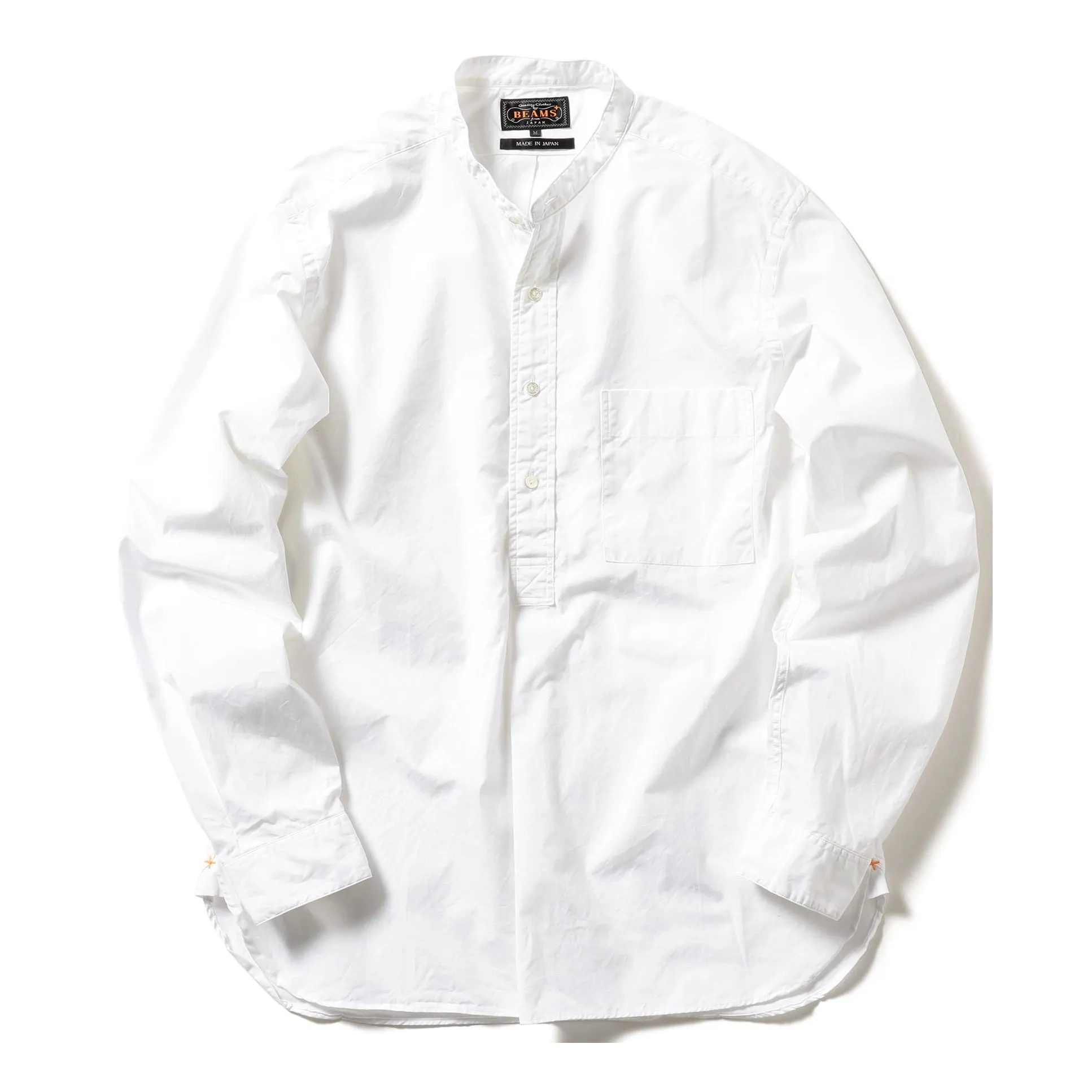 Band Collar Pullover Shirt - White