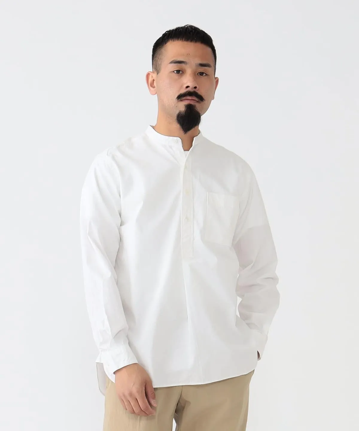 Band Collar Pullover Shirt - White