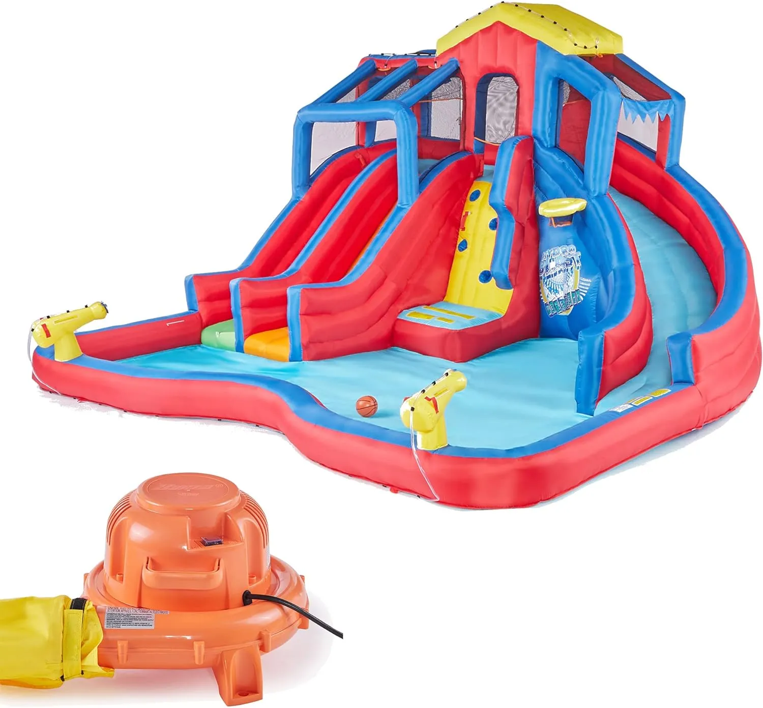 Banzai Hydro Blast Inflatable Outdoor Water Slide Park for Backyard, Ages 5 , Blue/Red
