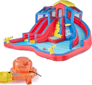 Banzai Hydro Blast Inflatable Outdoor Water Slide Park for Backyard, Ages 5 , Blue/Red