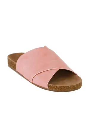 Beast Fashion Aviana Cross Strap Slide Sandals in Blush