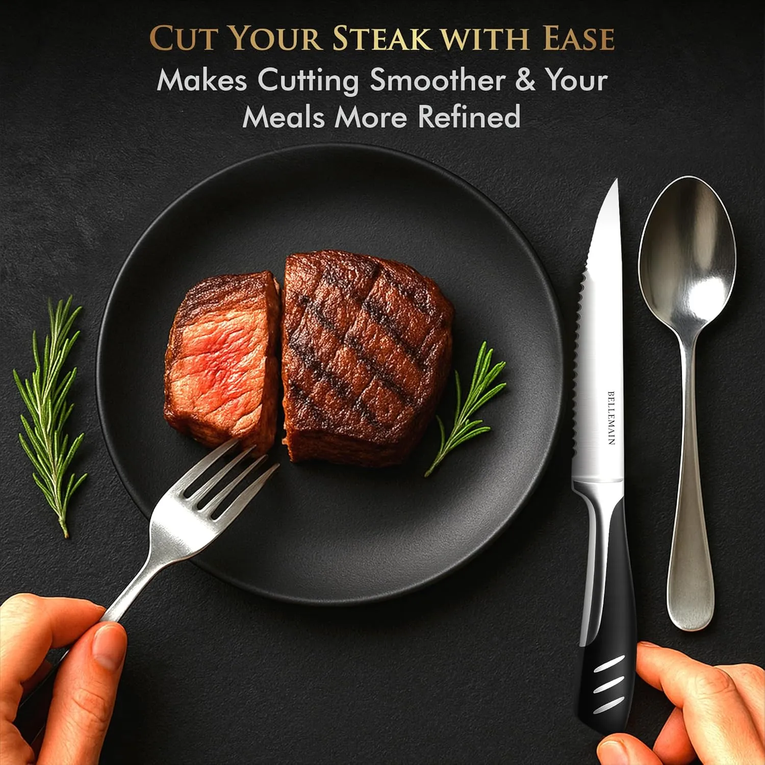 Bellemain Premium Steak Knives Set of 8, Kitchen Knife Sets with Steel Blades for Precise Cutting, Lightweight Steak Knife Set Stainless Steel & Durable, Serrated Steak Knives Dishwasher Safe