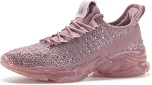 BELOS Women's Rhinestone Mesh Slip On Walking Shoes Fashion Breathable Spakle Glitter Sneaker