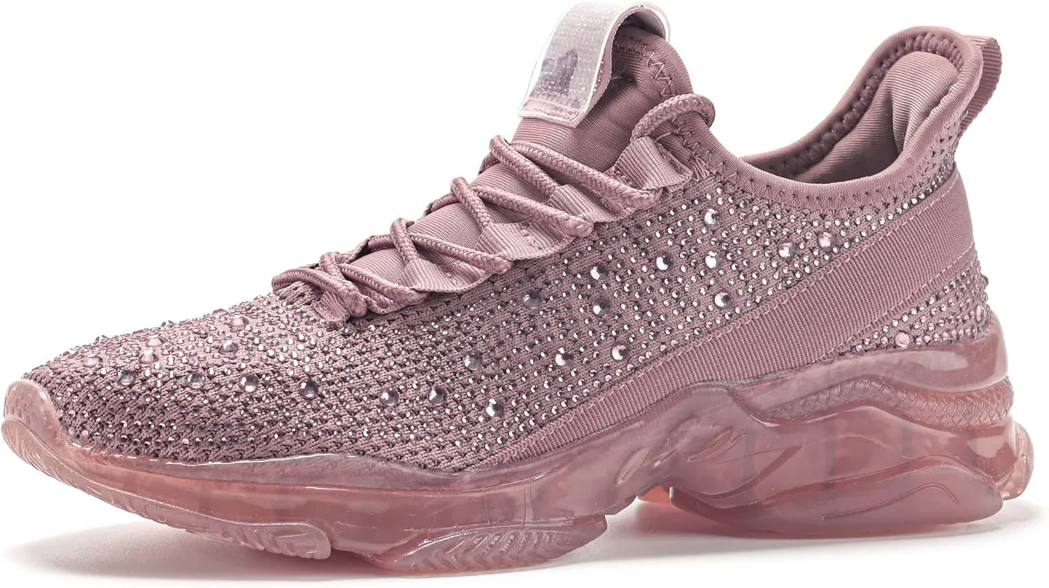 BELOS Women's Rhinestone Mesh Slip On Walking Shoes Fashion Breathable Spakle Glitter Sneaker