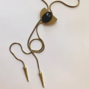 Black Lucite Oval   Brass Half Moon Snake Chain Bolo
