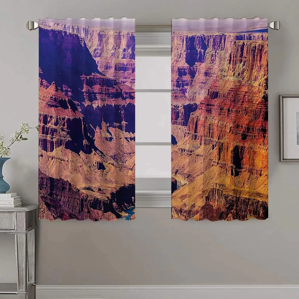 Blackout Window Curtains, Canyon Curtains for Small Windows, Grand Canyon in Arizona Base Elevations North, Window Curtains Bedroom Sheer, 63 x 72 Inch, Window Treatment, Brown