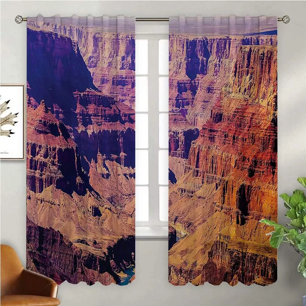 Blackout Window Curtains, Canyon Curtains for Small Windows, Grand Canyon in Arizona Base Elevations North, Window Curtains Bedroom Sheer, 63 x 72 Inch, Window Treatment, Brown