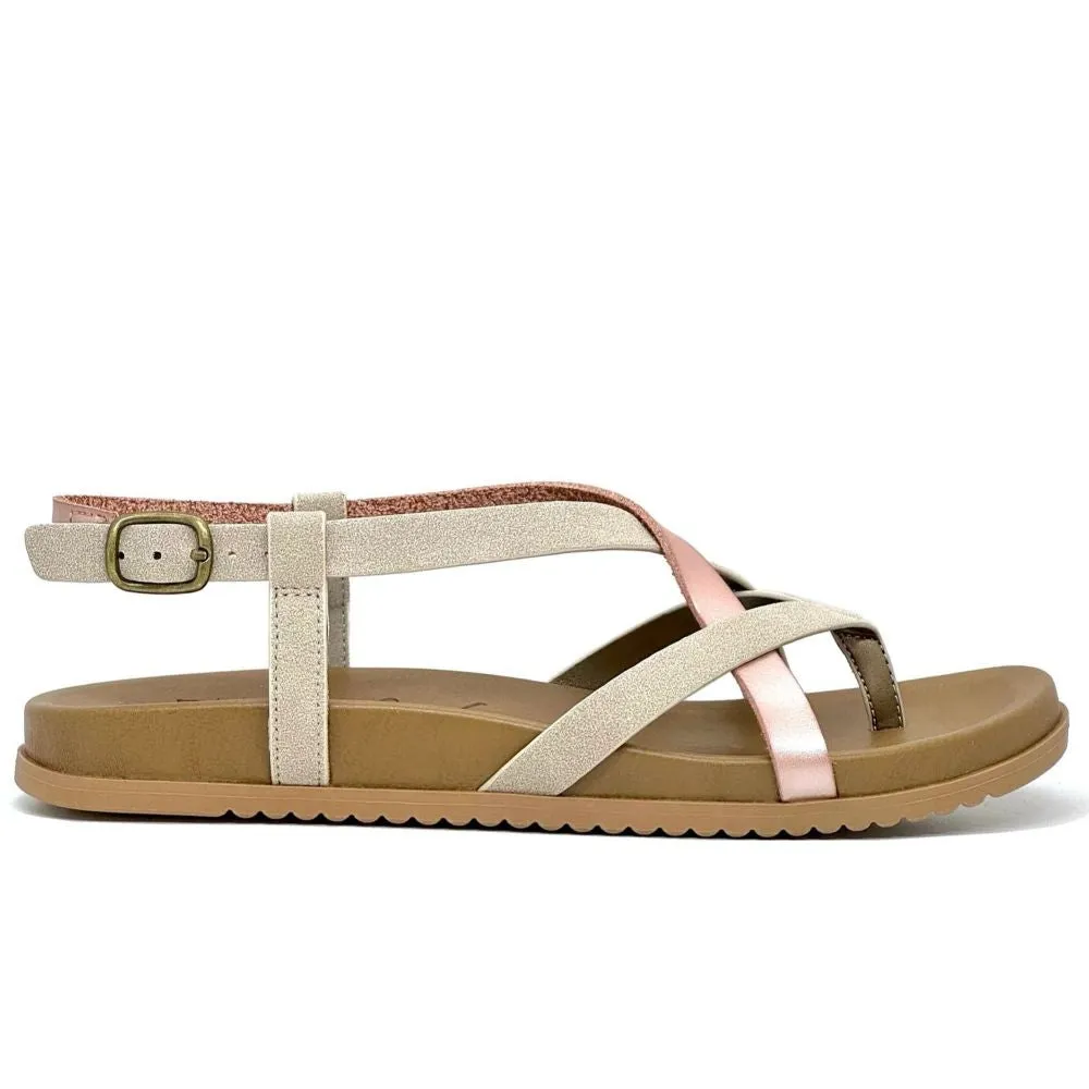 Blowfish Malibu Camden Women's Vegan Crisscross Strappy Dye Cut Sandal Taupe/Maple