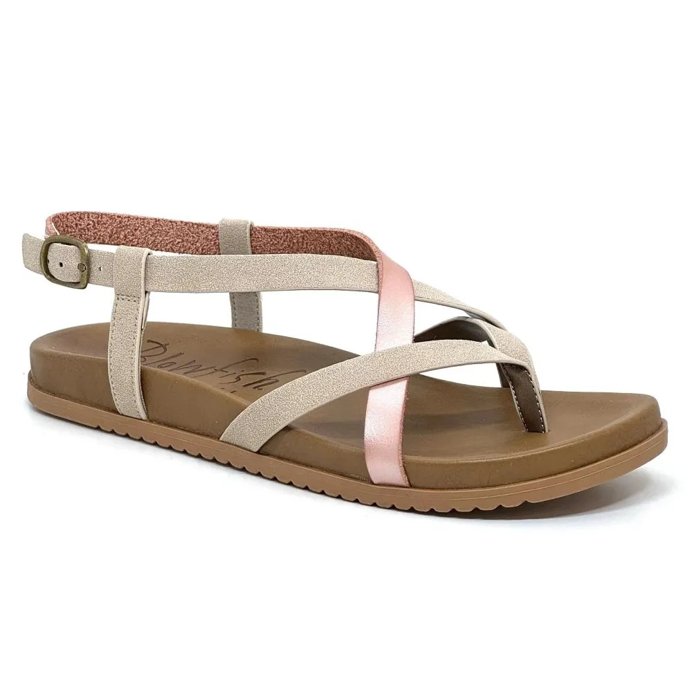 Blowfish Malibu Camden Women's Vegan Crisscross Strappy Dye Cut Sandal Taupe/Maple