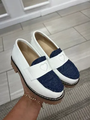 Blublonc White Rubber And Jean Heart Loafer
